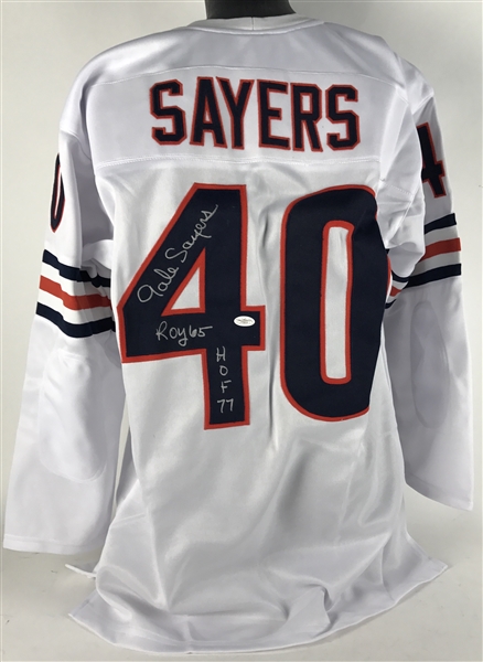 Gale Sayers Signed Vintage Chicago Bears Style Jersey with Stat Inscriptions (JSA)