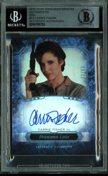 Carrie Fisher Signed Ltd. Ed. 2016 Star Wars Masterwork #12 Card (BAS/Beckett Encapsulated)