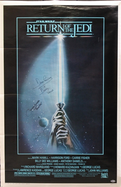 Darth Vader & Boba Fett Signed "Return of the Jedi" Movie Poster w/ Prowse, Jones, & Bulloch (BAS/Beckett)
