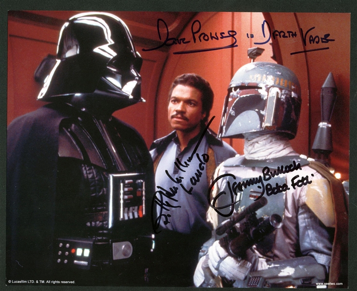 Jeremy Bulloch, Dave Prowse & Billy Dee Williams Signed 8" x 10" Cardstock Photograph (Beckett/BAS Guaranteed)