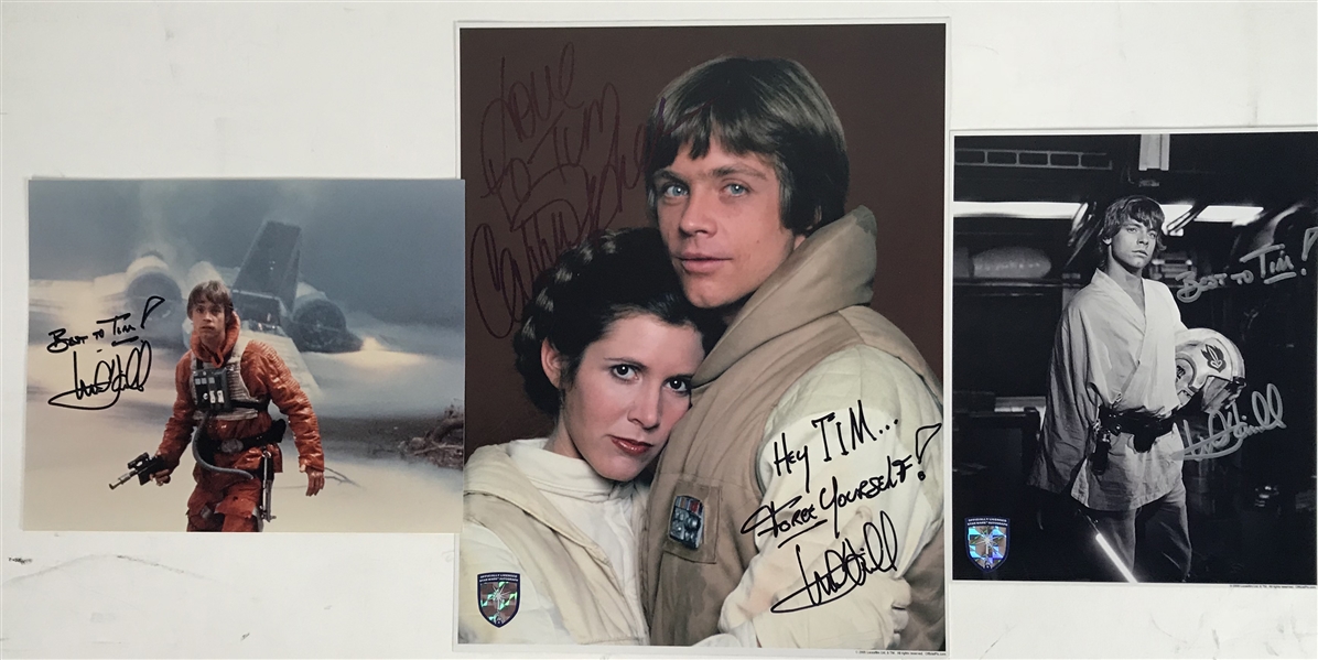 Carrie Fisher & Mark Hamill Signed Lot of Three (3) Star Wars Photographs (Opix)(Beckett/BAS Guaranteed)