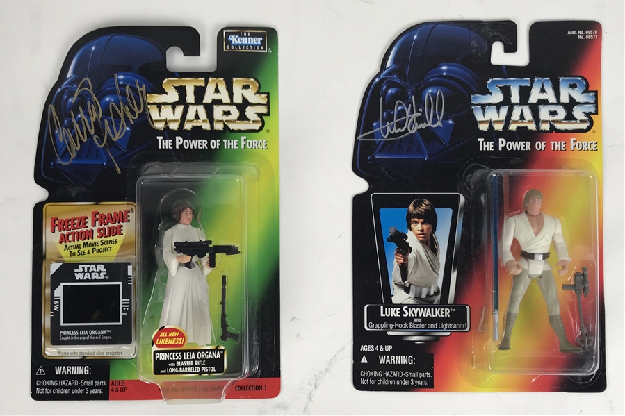Carrie Fisher & Mark Hamill Signed Lot of Two (2) The Power Of The Force Action Figures (Beckett/BAS Guaranteed)