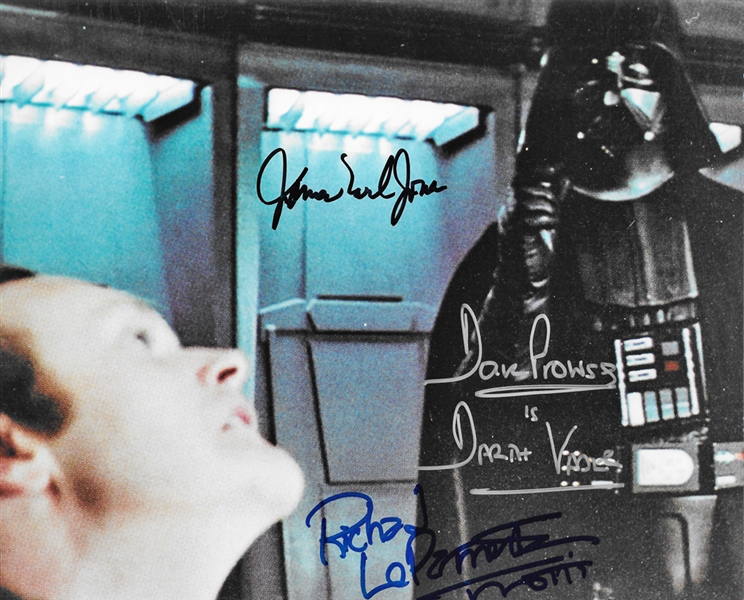 "Vader Chokes General Motti": 8" x 10" Color Photo Signed by Prowse, Jones & LaParmentier (PSA/DNA Guaranteed)