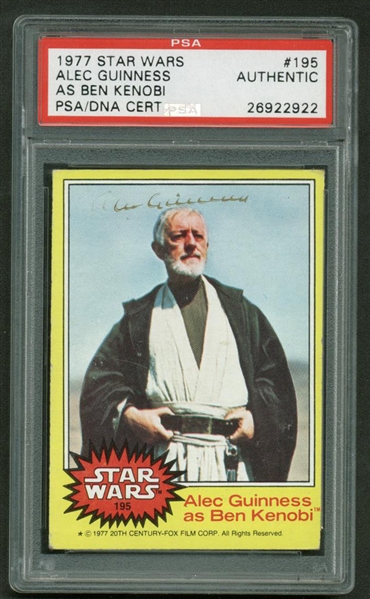 Alec Guinness RARE Signed 1977 Star Wars #195 Trading Card (PSA/DNA)