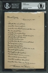 Thomas Edison Signed & Hand Written 1902 Love Poem (Beckett/BAS Encapsulated)