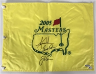Tiger Woods, Arnold Palmer & Jack Nicklaus Signed Masters Golf Flag (Upper Deck & JSA)