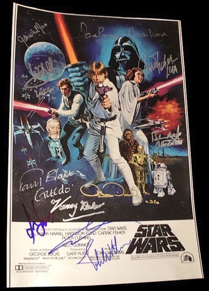 Impressive Star Wars Cast Signed 12" x 18" 1977 Poster Print w/ Incredible 11 Signatures - As Complete As It Gets! (BAS/Beckett Guaranteed)