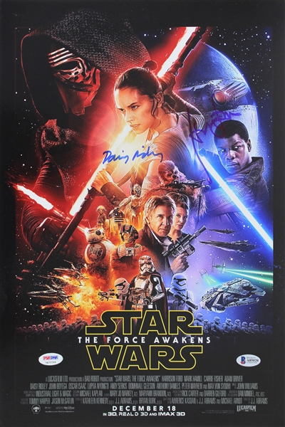 The Force Awakens: Harrison Ford & Daisy Ridley Dual-Signed 12" x 18" Poster Photo (PSA/DNA & Beckett/BAS)