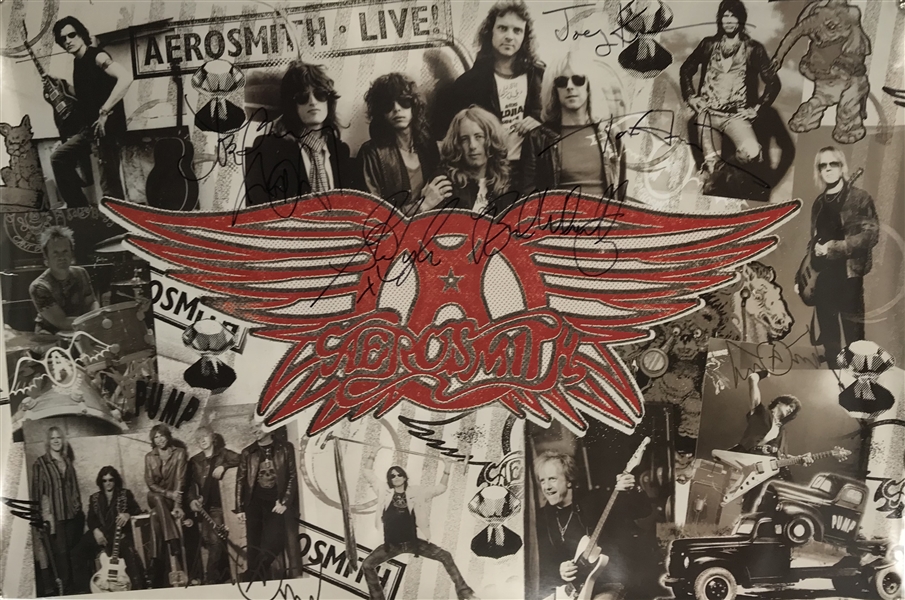 Aerosmith Group Signed 36" x 24" Poster w/ All Five Members! (Beckett/BAS Guaranteed)