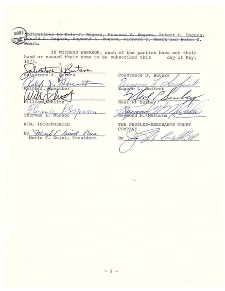 Thurman Munson Signed 1977 Business Contract (JSA)