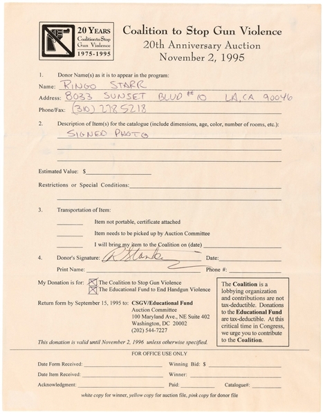 The Beatles: Ringo Starr Signed 1995 Document w/ Rare R. Starkey Autograph! (Beckett/BAS Guaranteed)
