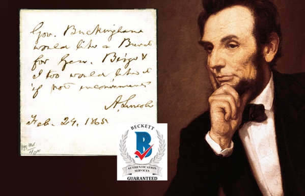 President Abraham Lincoln Signed & Hand Written 1865 Brevet Military Appointment (Beckett/BAS Guaranteed)