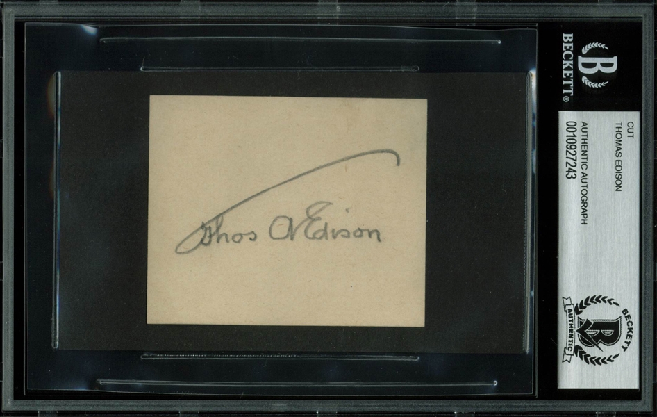 Thomas Edison Signed Vintage 2.5" x 3" Album Page (Beckett/BAS Encapsulated)