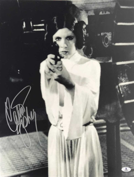 Star Wars: Carrie Fisher Signed 16" x 20" B&W Photograph (BAS/Beckett)