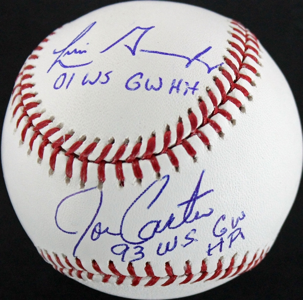 Luis Gonzalez & Joe Carter Dual-Signed "WS GW Hit" OML Baseball (PSA/DNA)