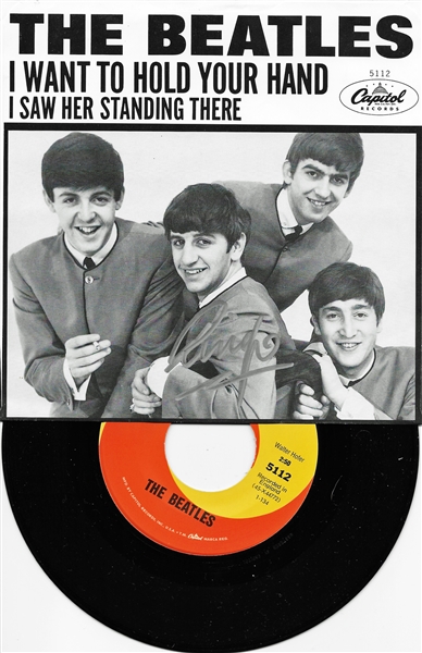 The Beatles: Ringo Starr Signed "I Want to Hold Your Hand" 7-Inch Album Single (Beckett/BAS & PSA/DNA)