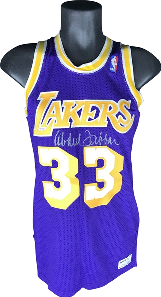 Kareem Abdul-Jabbar Rare Signed Sandknit LA Lakers Jersey (JSA)
