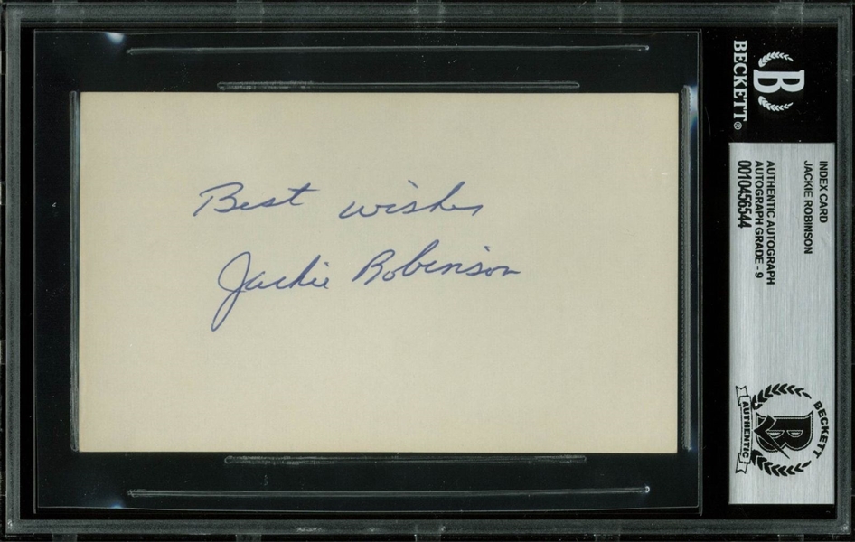 Jackie Robinson Signed 3" x 5" Index Card - Beckett/BAS Graded MINT 9!
