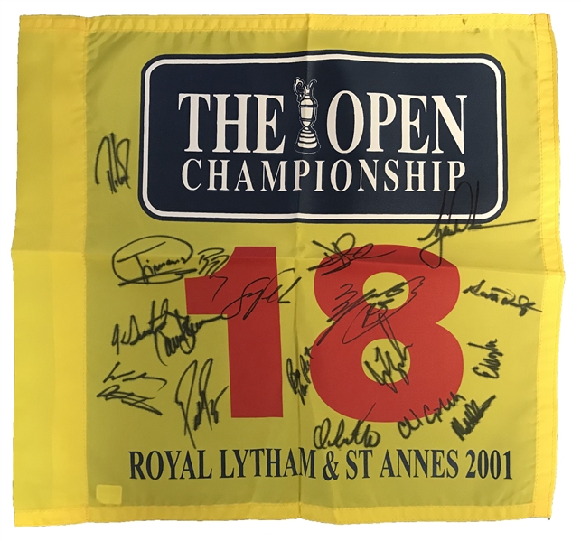 2001 British Open 18th Tee Multi-Signed Golf Flag w/ Woods, Duval, Couples & Others! (PSA/DNA)