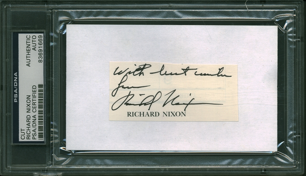 President Richard Nixon Signed 1.5" x 3" Album Page (PSA/DNA Encapsulated)