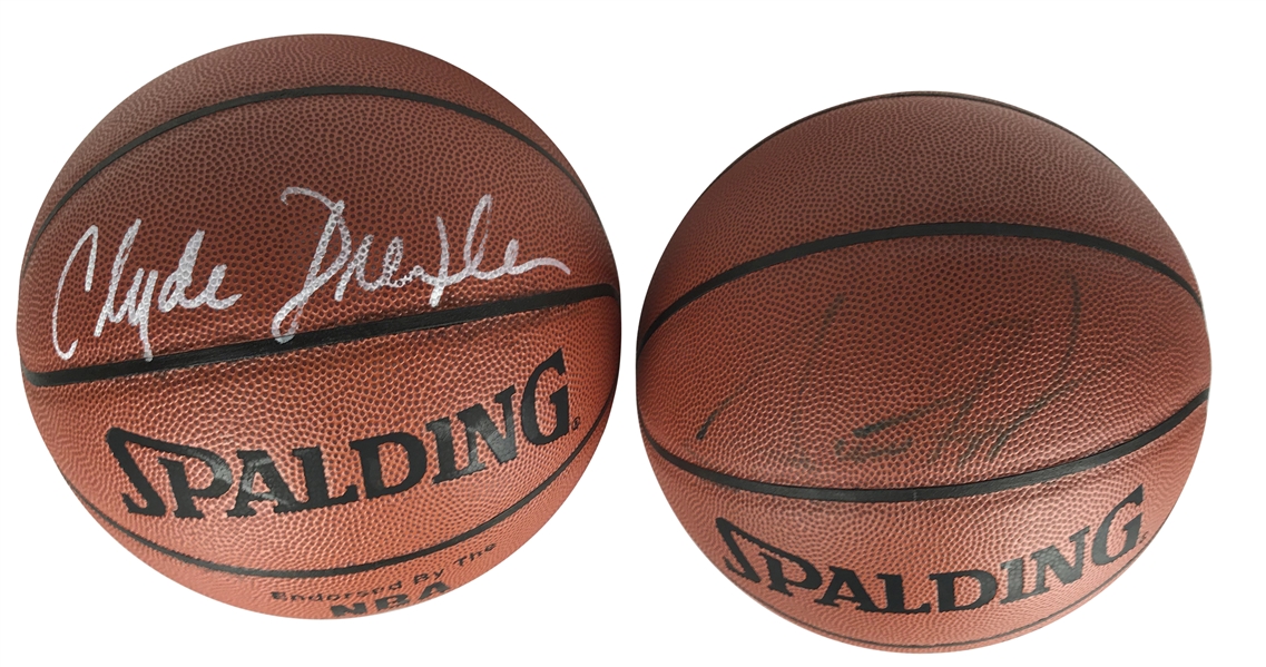 90s Stars: Scottie Pippen & Clyde Drexler Lot of Two (2) Signed Basketballs (Beckett/BAS Guaranteed)