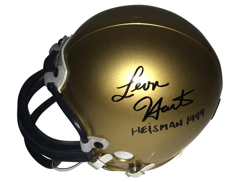 Leon Hart Signed & Inscribed " Heisman 1949" Notre Dame Mini Helmet (Beckett/BAS Guaranteed)