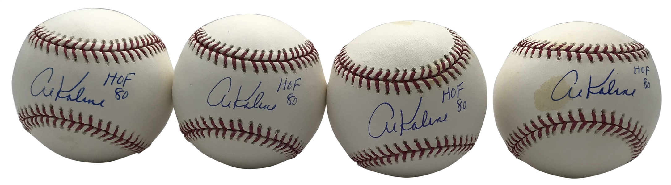 Al Kaline Lot of Four (4) Signed & Inscribed "HOF 80" OML Baseballs (Beckett/BAS Guaranteed)