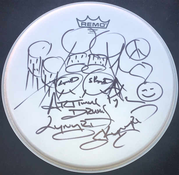 Lynyrd Skynyrd: Artimus Pyle Signed 12" Drumhead with Elaborate Sketch & Inscriptions (BAS/Beckett Guaranteed)