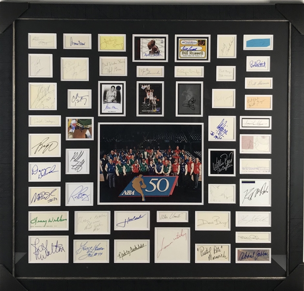 NBA 50 Greatest Players Framed Signature Display w/ Jordan, Chamberlain, Maravich & Others! (Beckett/BAS Guaranteed)