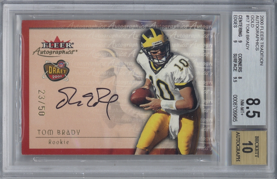 Tom Brady Signed 2000 Fleer Autographics LE Gold 23/50 Rookie Card Beckett/BGS 8.5 w/ 10 Auto!