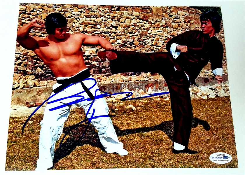 Enter the Dragon: Bolo Yeung Signed 11" x 14" Color Photograph w/ Bruce Lee (ACOA)