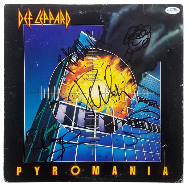 Def Leppard Group Signed "Pyromania" Album Cover (4 Sigs)(ACOA)