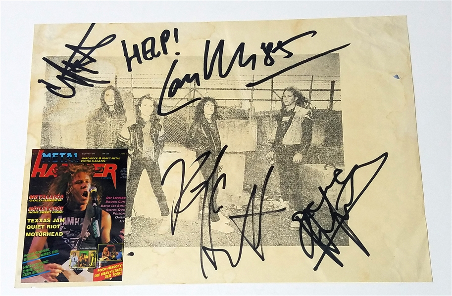 Metallica Vintage Group Signed 8" x 10 Photograph w/ 4 Autographs incl. Cliff Burton! (ACOA)