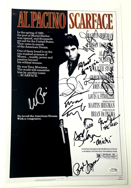 "Scarface" Phenomenal Cast Signed 11" x 17" Movie Poster with Pacino, Bauer, Loggia, etc. (8 Sigs)(ACOA)
