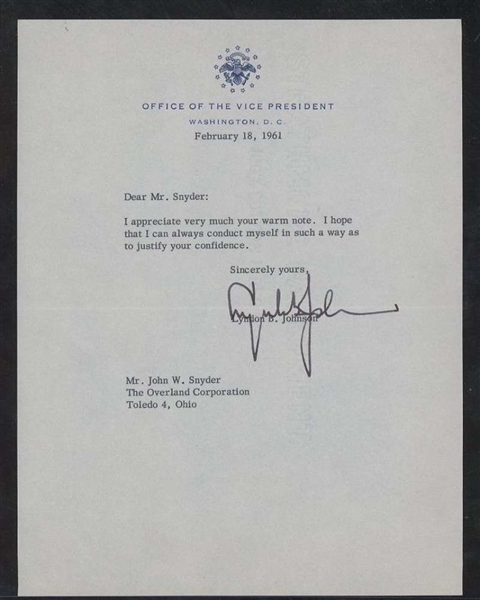 Lyndon B. Johnson Signed 1961 Letter on Vice President Letterhead (JSA)