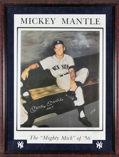 Mickey Mantle Impressive Signed 26" x 36" Framed Gallo Poster w/ "No. 7" Inscription (Beckett/BAS Graded GEM MINT 10!)