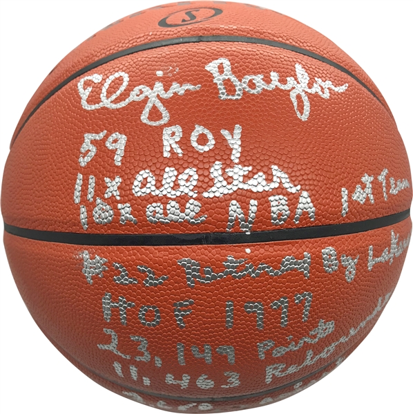 Elgin Baylor Signed Spalding NBA Basketball w/ Rare 8 Stat Inscriptions (Beckett/BAS)