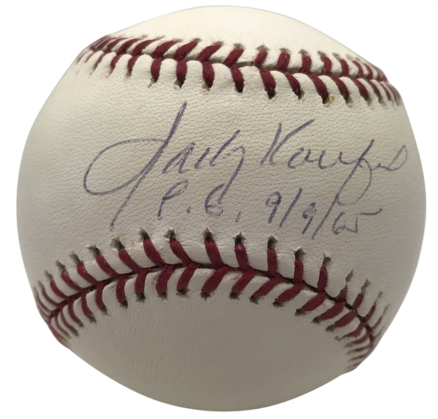Sandy Koufax Signed & Inscribed "PG 9/9/65" OML Baseball (Beckett/BAS Guaranteed)