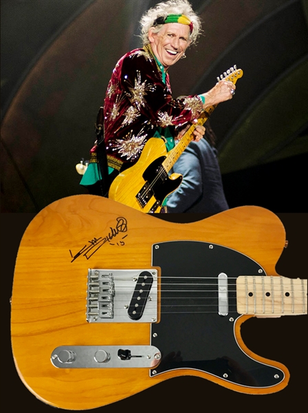 The Rolling Stones: Keith Richards Rare On The Body Signed Fender Squier Butterscotch Telecaster Guitar - Designed to the Same Style as Keiths Guitar of Choice! (PSA/DNA)