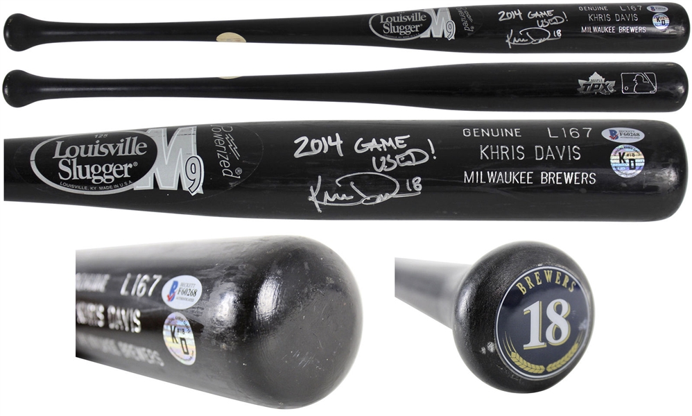 Khris Davis Game Used & Signed 2014 Louisville Slugger Baseball Bat (Beckett/BAS & Player Holo)