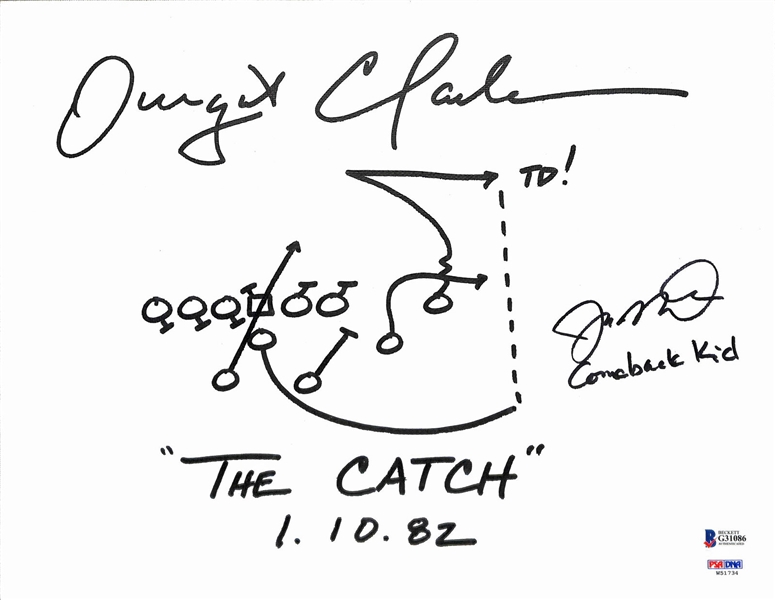 Joe Montana & Dwight Clark Signed & Hand-Drawn "The Catch" Sketch (Beckett/BAS & PSA/DNA)