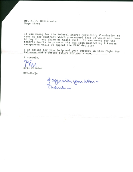 President Bill Clinton Signed 1985 Three Page Governor Letter (Beckett/BAS Guaranteed)