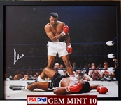 Muhammad Ali Impressive Signed & Frame 20" x 24" Canvas Print feat. Historic Liston KO - PSA/DNA Graded GEM MINT 10!