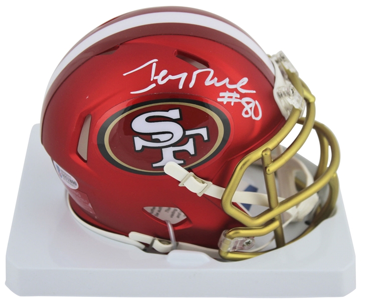 Jerry Rice Signed Blaze-Style 49ers Mini Helmet (BAS/Beckett)