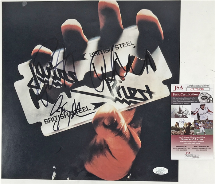 Judas Priest: Rob Halford, Glenn Tipton & Ian Hill Signed 12" x 12" Flat for "British Steel" (JSA)