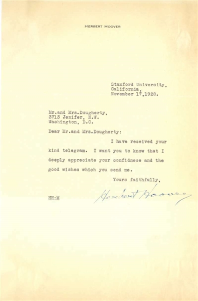 Herbert Hoover Signed Typed Letter (Beckett/BAS) 