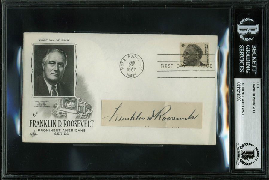 Franklin D. Roosevelt Signed Document Cut (Beckett/BAS Encapsulated)