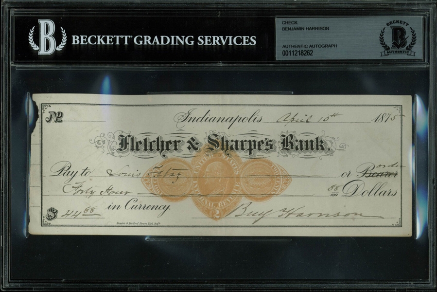 Benjamin Harrison Signed 1875 Bank Check (PSA/DNA Encapsulated)
