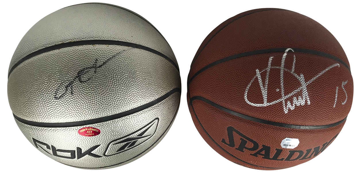 NBA Legends Lot of Two (2) Single Signed Basketballs w/ Vince Carter & Allen Iverson! (Mounted Memories & Player Holo)