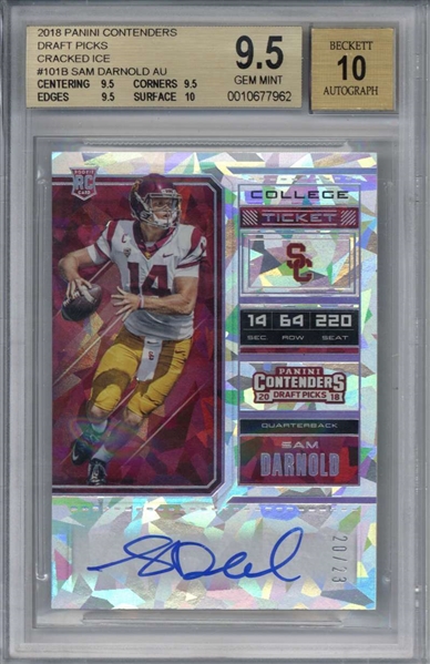 Sam Darnold Signed 2018 Panini Contenders Draft Picks Cracked Ice Rookie Card - Beckett/BGS 9.5 Card, 10 Auto!